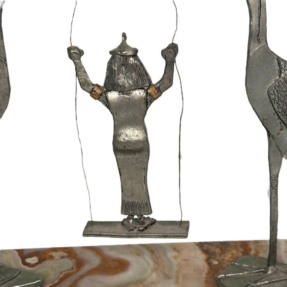 Egyptian Goddess Isis? Stork Heron Metal Marble Base Statue Art Deco Figure - Picture 7 of 13